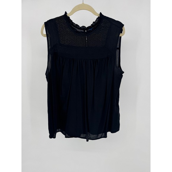 Old Navy Tops - Old Navy Black Sleeveless Mock Neck Lace Yoke Peasant Blouse Womens Plus Size